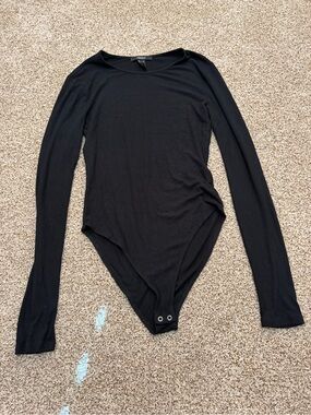 Forever 21 Black Ribbed Long Sleeve Bodysuit